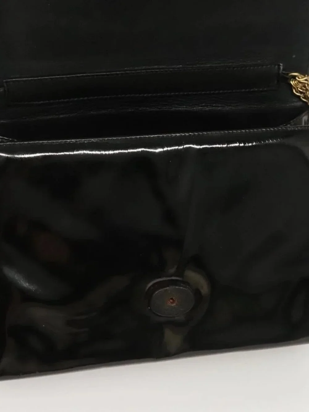 CHANEL Chain Shoulder Bag Enamel Black Gold CC Auth bs27175